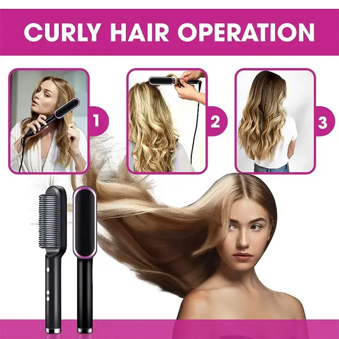 Electric Hair Straightener Brush Ion Protect Hair Comb Quick Heating Styling and Hair Care